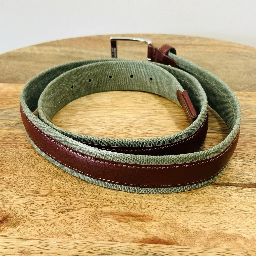 Vera Pelle Italian Green Canvas Leather Belt Men's 42